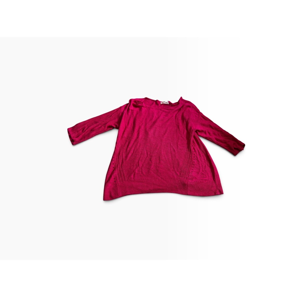 Anthropologie Knit Sweater Small Magenta Pink Pointelle Linen Blend Boat Neck